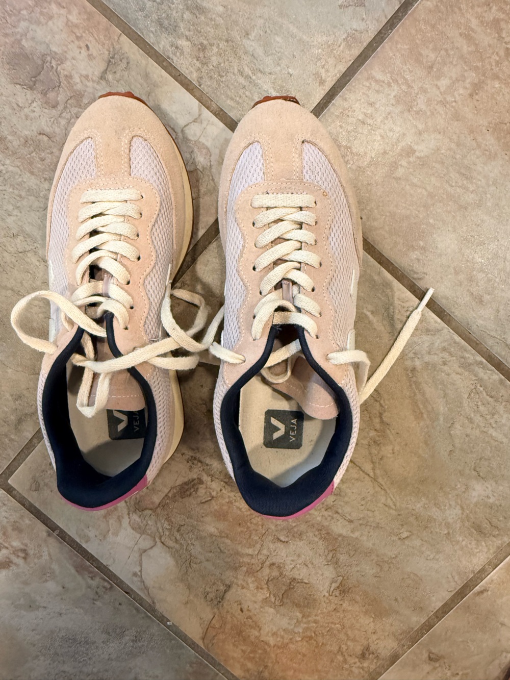 Veja Women’s Pale Pink, Navy & Pink Accent Suede Mesh Sneakers